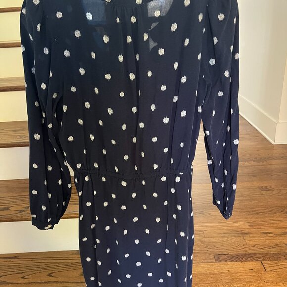 LOFT Navy Dot Print Tie-Waist Dress – Size Medium - Picture 2 of 4